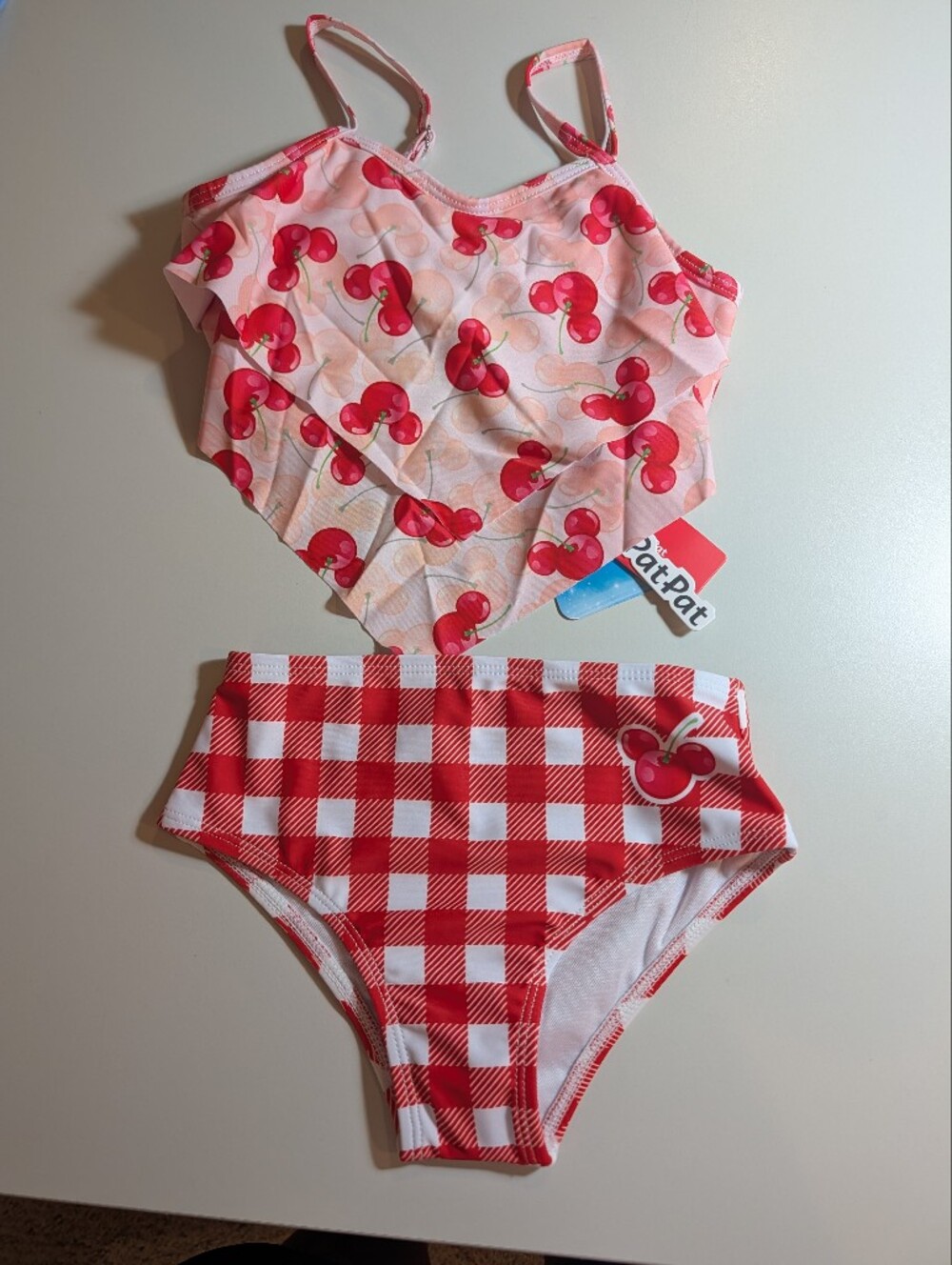 PatPat Disney Pink and Red Cherry Ruffle Two-Piece Swim Set 2 Year NWT